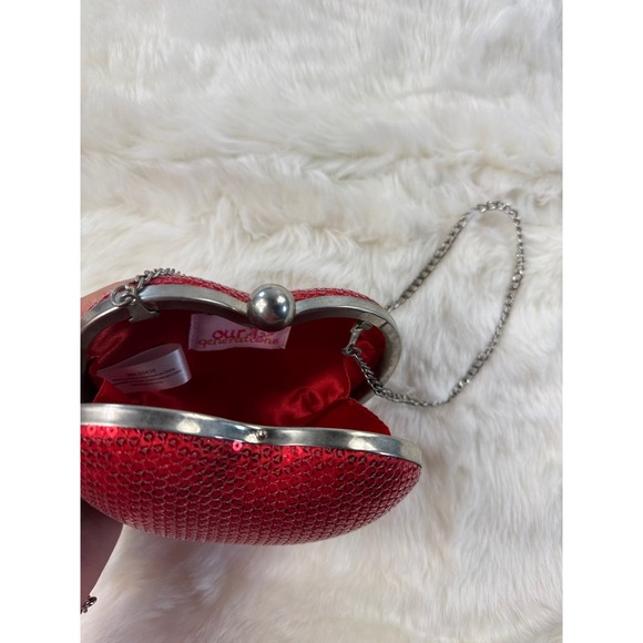 Our Generation Red Sequin Heart Shaped Evening Clutch Purse Bag Chain Strap - Picture 4 of 9